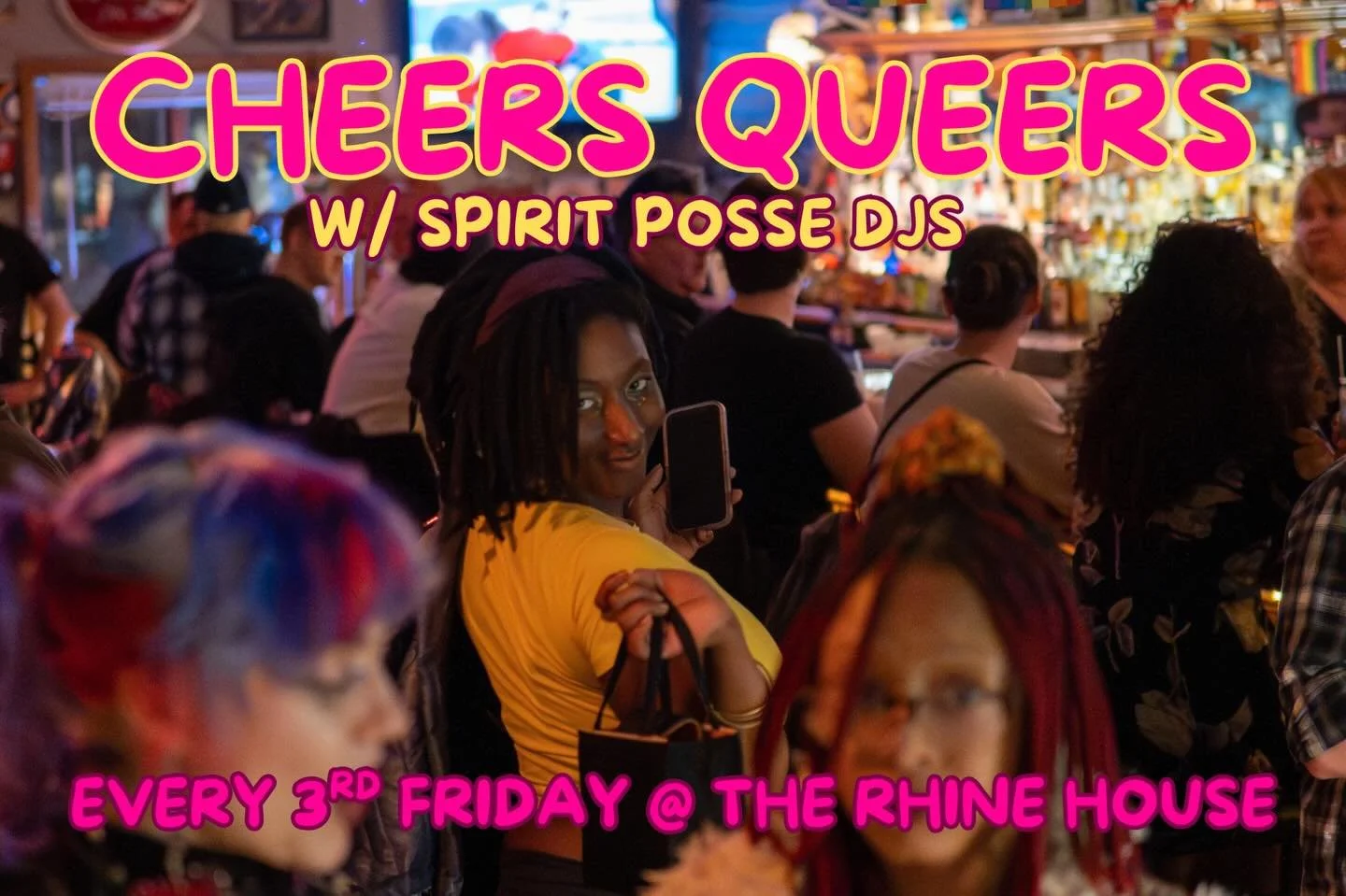 CHEERS QUEERS W/ @spiritposse EVERY 3RD FRIDAY!! 

@the.brat.dondada AND @thedutchessofspiritposse ARE BACK THIS FRIDAY 4/17 9:30-12:30PM FREE ENTRY 21+ w/ ID