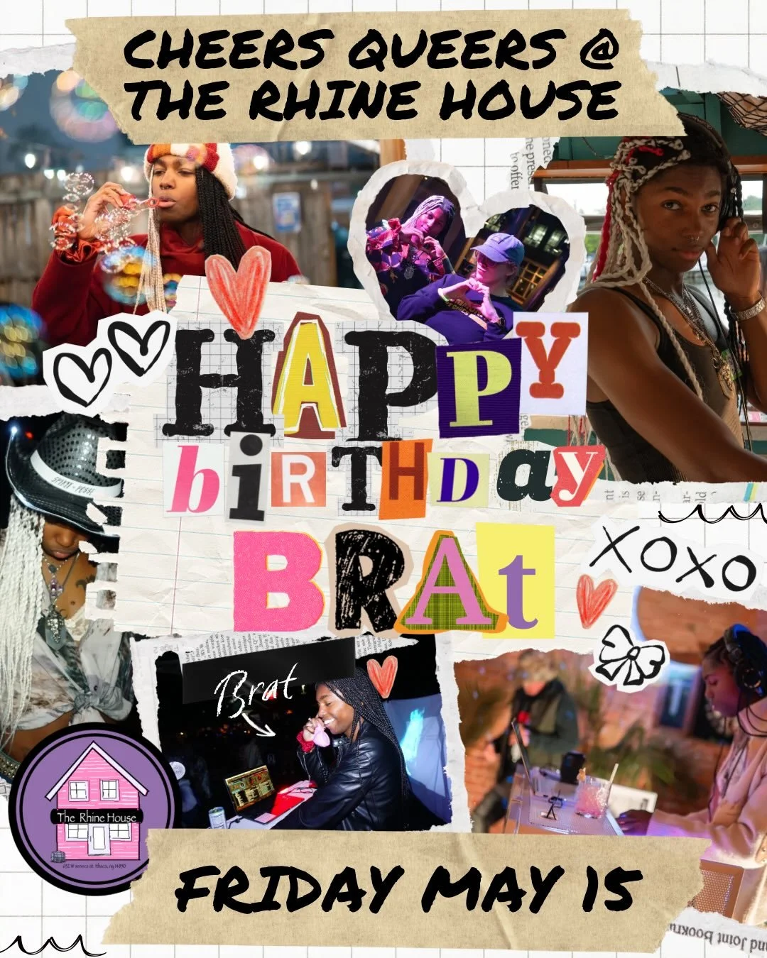 🗣️ HAPPY BIRTHDAY @the.brat.dondada! Turn out and celebrate our girl this CHEERS QUEERS! @the.brat.dondada and @thedutchessofspiritposse on the decksssss 🎧🔥

🗓️: Friday May 15
⏰: 9:30pm - 12:30am
📍: @therhinehouseithaca - 632 W Seneca St, Ithaca