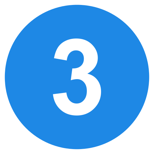 Blue circular badge with the number 3 in black.