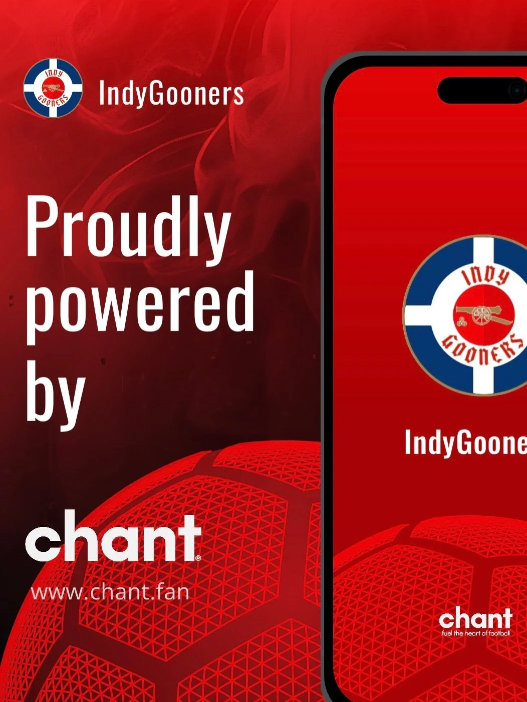The Indy Gooners are proudly powered by @thechantapp!

With check-ins, match points, polls, giveaways, match predictions, and more, Chant is making matchday management easier for us all season long.

Download Chant and register your account today! Fo