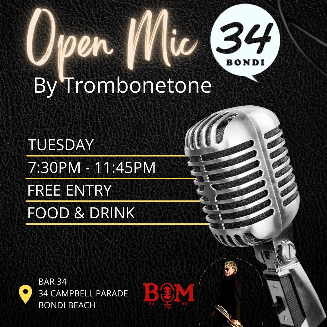 🎤 Get ready for another unforgettable night at Bondi Open Mic with @trombonetone 🌟 Join us tonight as we showcase the incredible talent of local artists and musicians. 🎶 See you there
Live Art: @raymondtlalotoa
MUSIC:
7:30 @the.geemens 
8:00 @bell