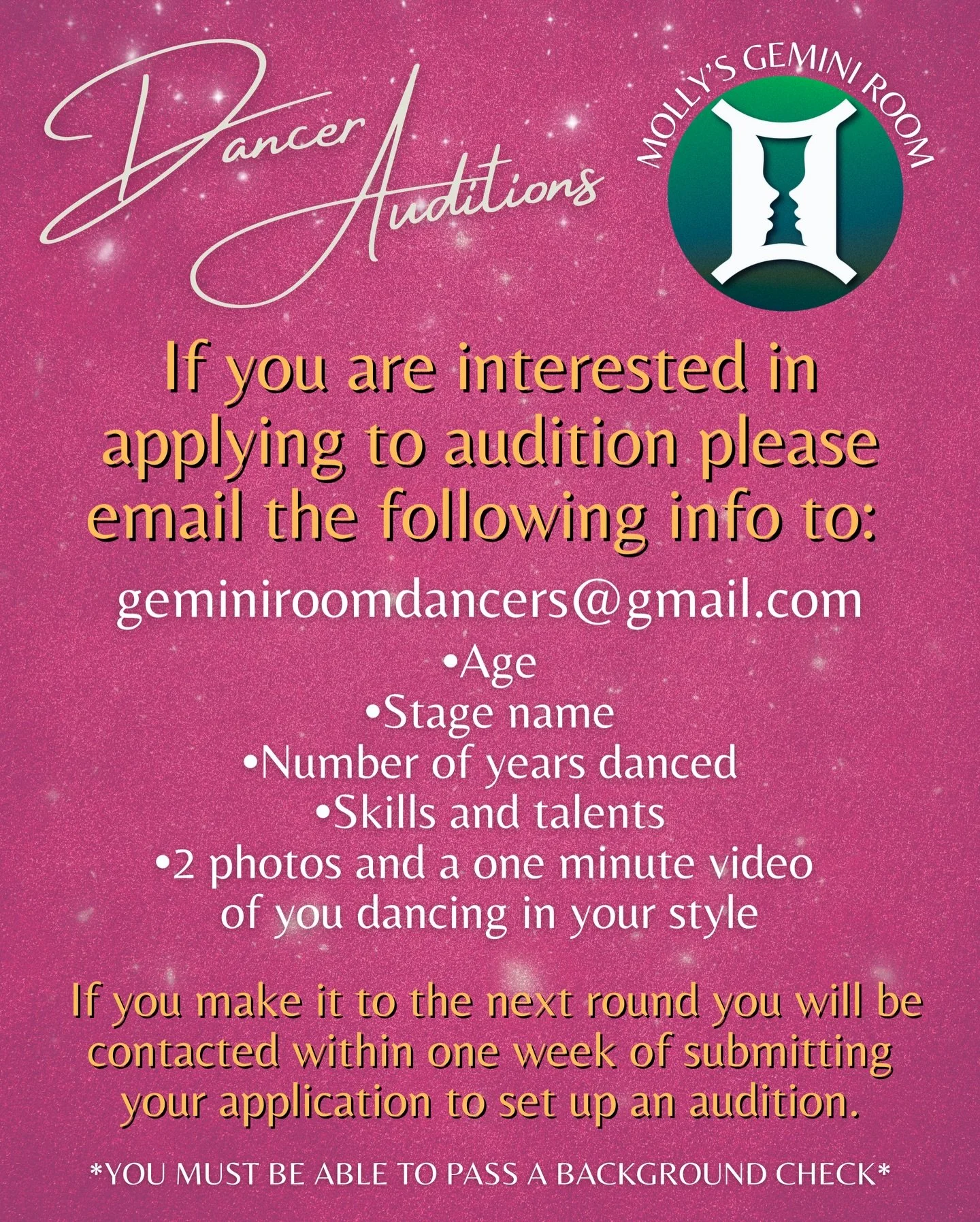 💋 IMPORTANT INFO for dancer auditions-  As we continue to grow our team of top notch entertainers we will now be offering a streamlined way for hopefuls to apply to audition! Please email the required information to our management team for review an