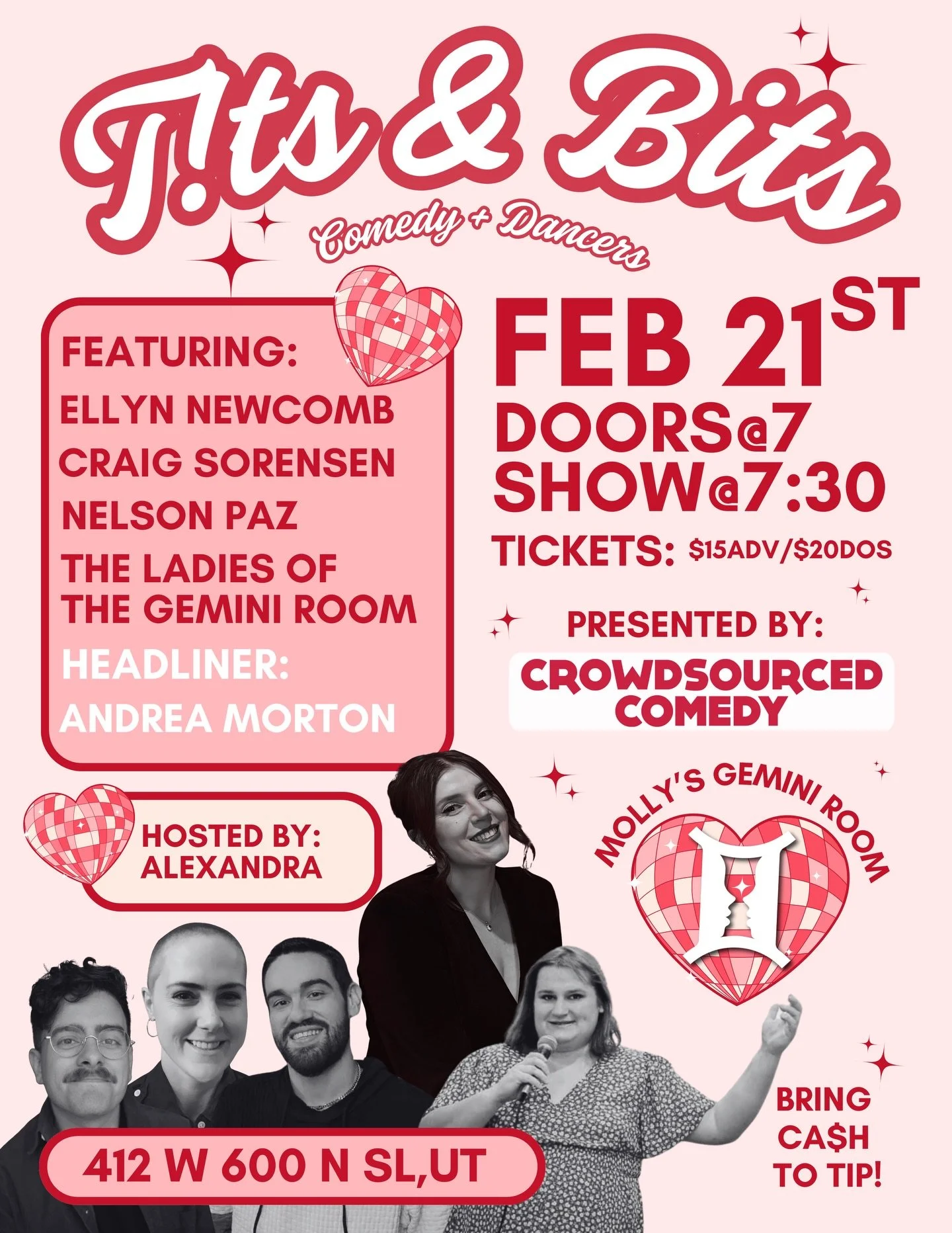 We can&rsquo;t wait to bring back our favorites from @crowdsourcedcomedy for another night of T!ts &amp; Bits! Only at @mollysgeminiroom - link for tix in our bio!