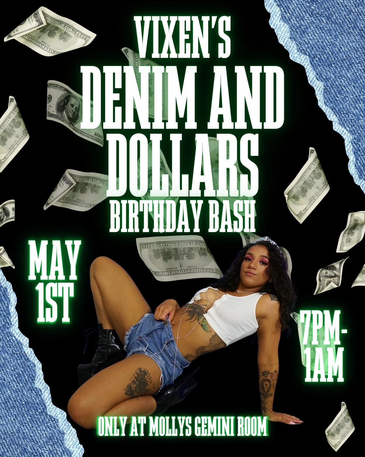 Starting May off by celebrating our girl @vixenndances - grab your denim and those dollars- we can&rsquo;t wait to party!