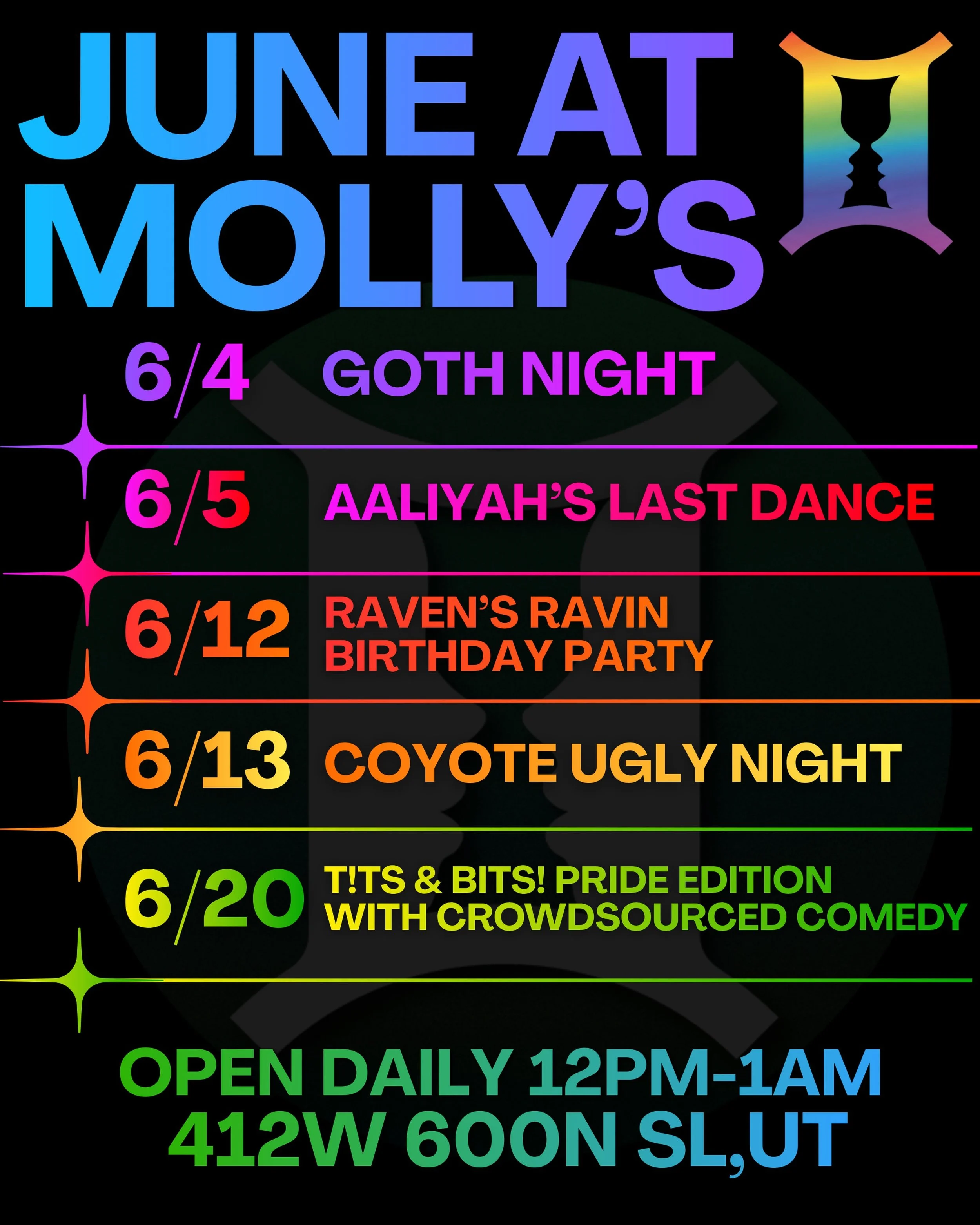 June is here and we are ready to celebrate 💋✨ We&rsquo;ve got a little something for everyone this month- see you at Molly&rsquo;s!