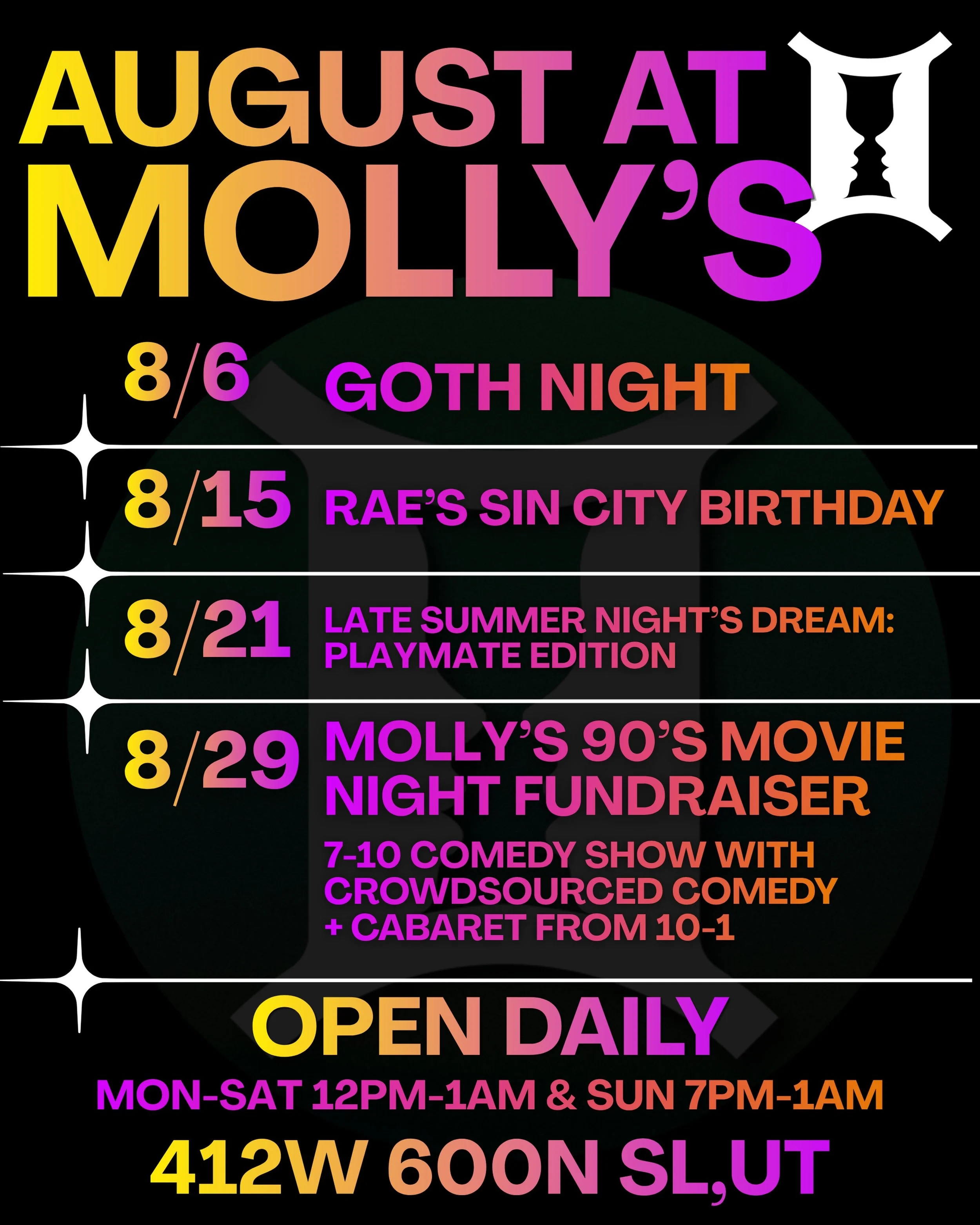 Finishing up summer with the hottest month yet! See you at Molly&rsquo;s ♊️