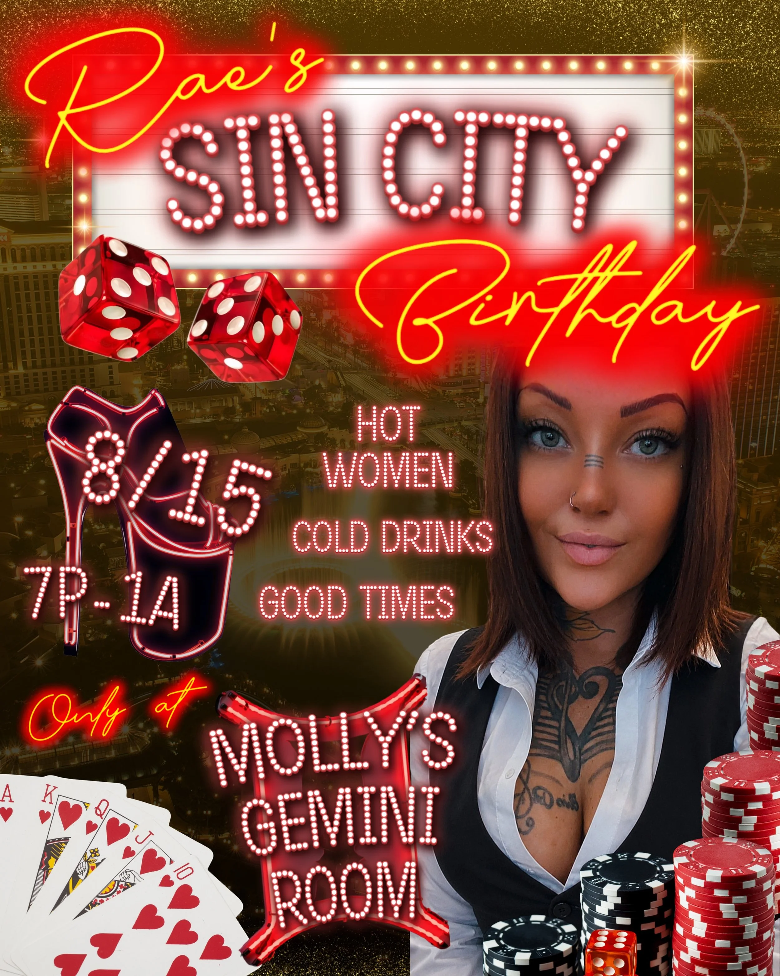Ready to escape to the land of sin!? Join us for one night only while we bring the vibes of the strip to Molly&rsquo;s for Rae&rsquo;s Sin City birthday celebration. Bring those dollars and let&rsquo;s party!