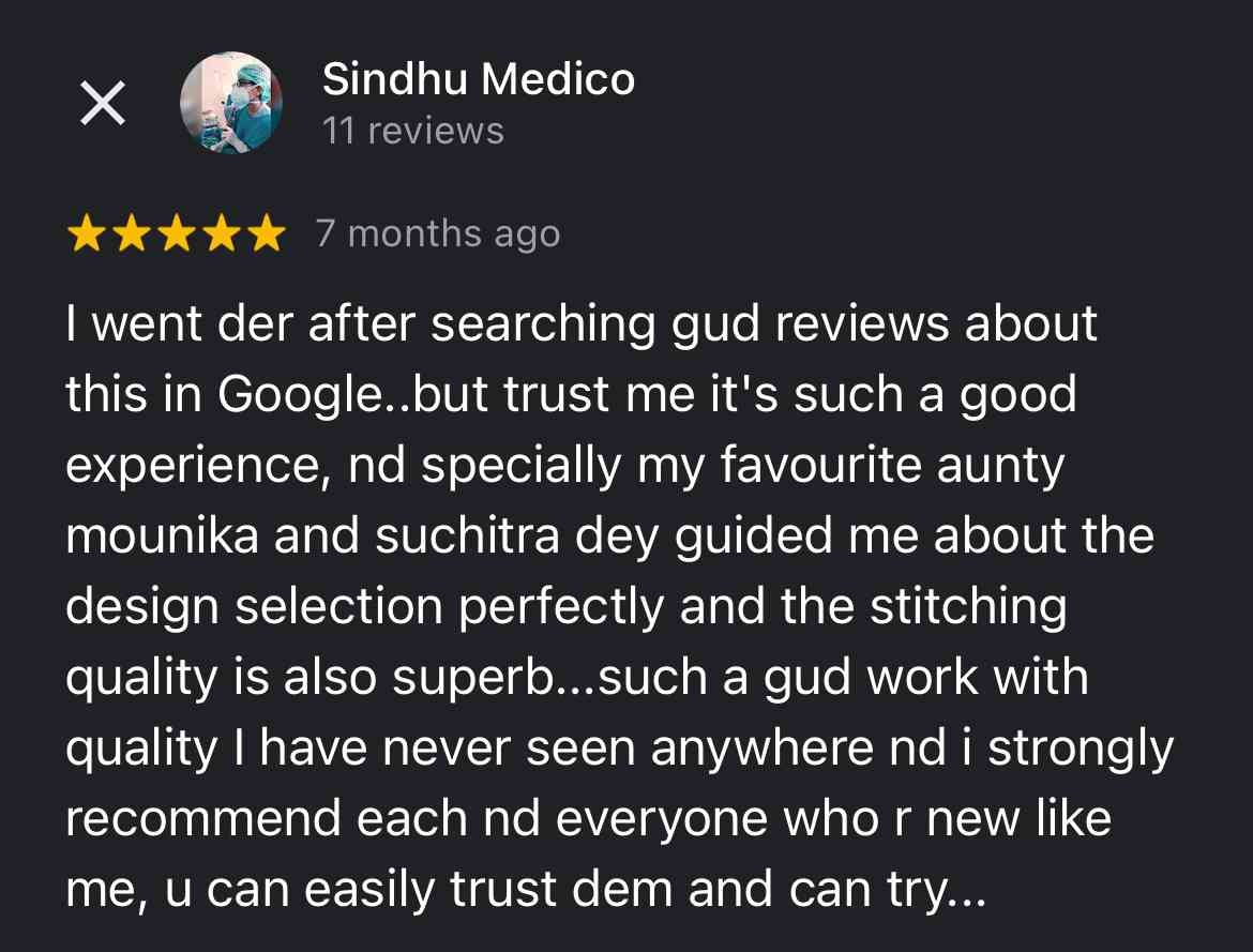 Screenshot of a Google review for Sindhu Medico, showing a five-star rating and user comments.