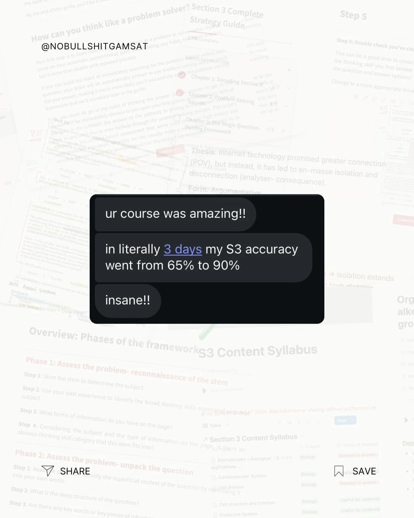 Every message like this reminds us that real strategy changes everything. 

No jargon. No exploitation. No stress. No Bullshit. 

Just study that works- and a community that&rsquo;s got your back ❤️&zwj;🔥

#GAMSATcommunity #studentreviews #nobullshi