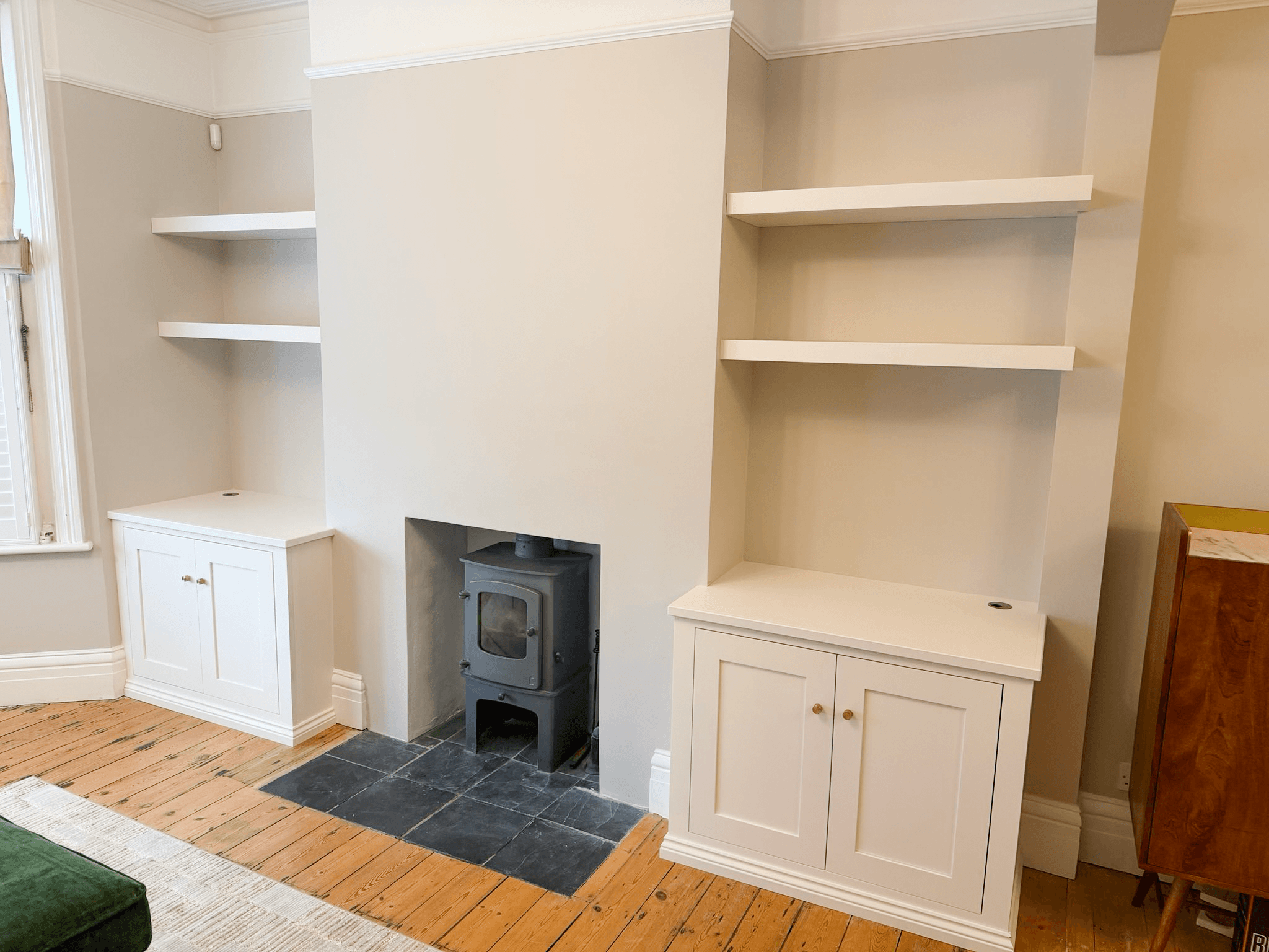 Bespoke alcove cupboards floating shelves West Sussex 
