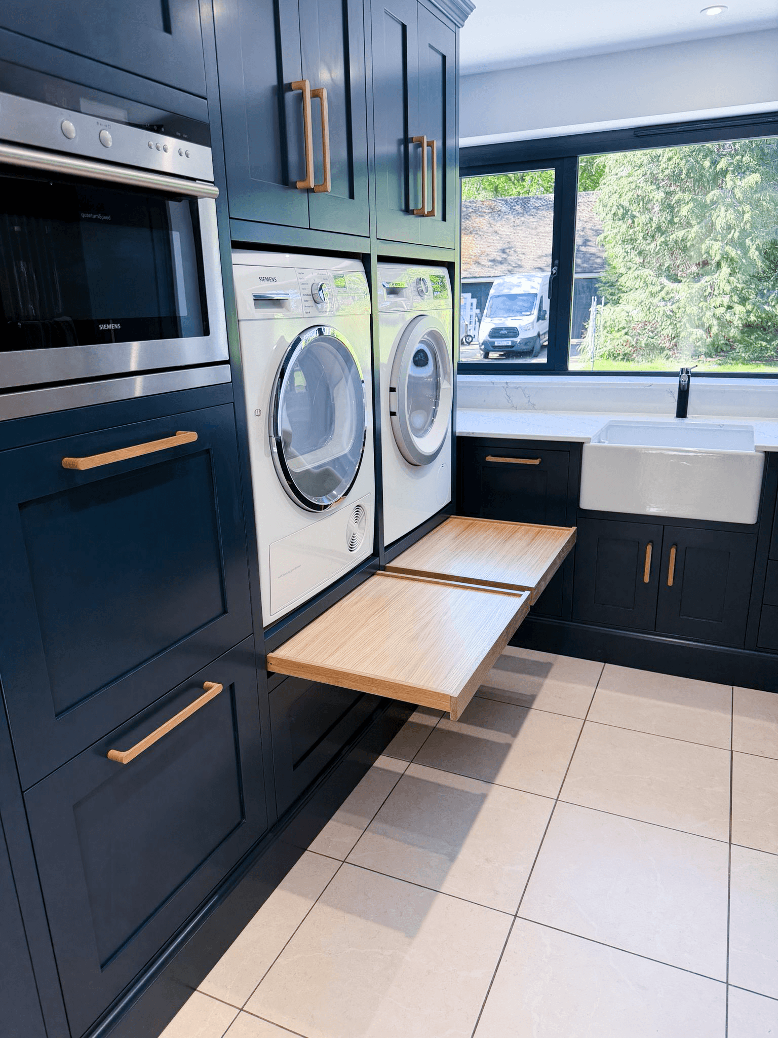Bespoke Utility Wardrobe Laundry Room Solid Wood Oak Washer Dryer Stone Boot room