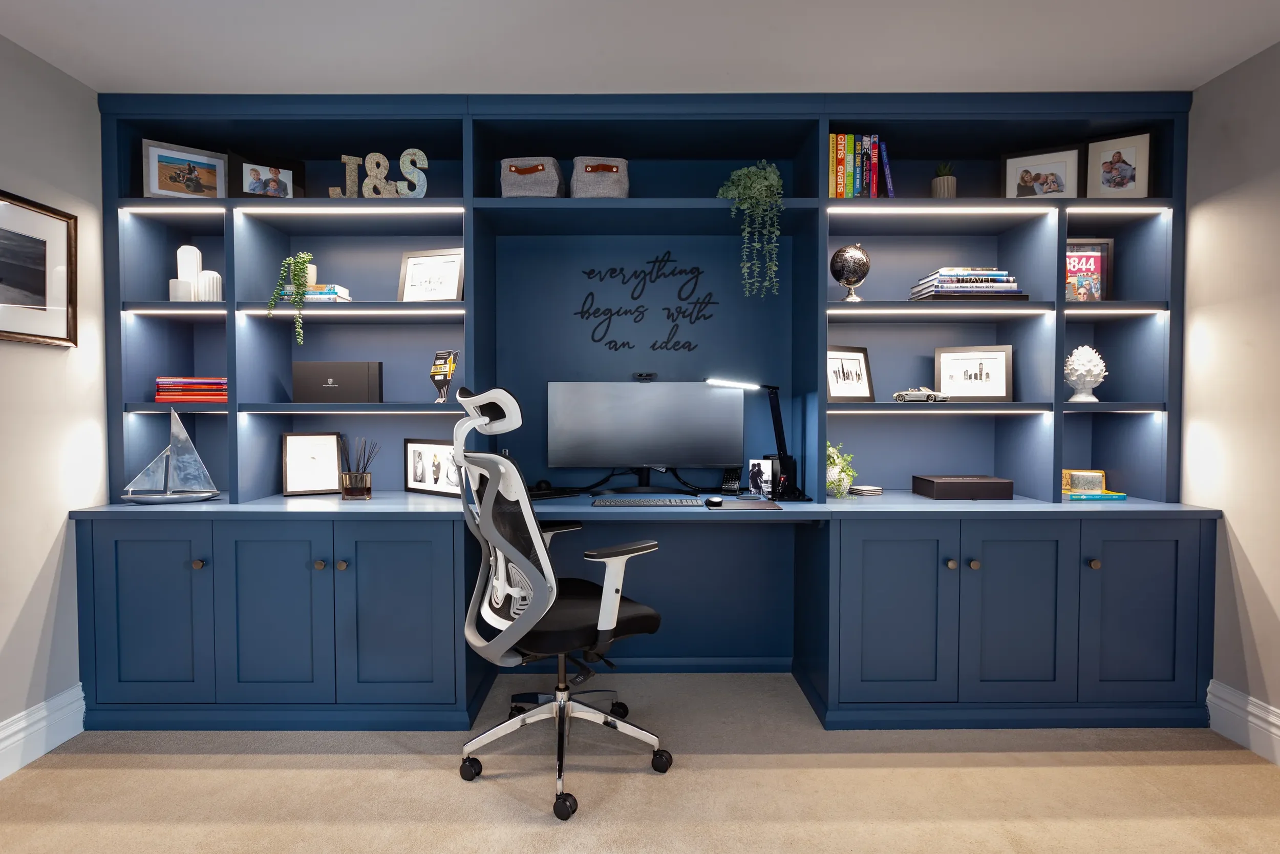 Juniper Workshop - Media Wall AV Unit Office Bespoke Custom Spray Painted Cubbies LED Lighting Unique TV.webp