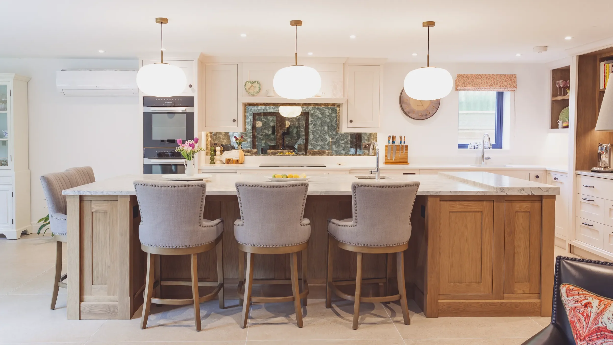 Juniper Workshop Bespoke Traditional Shaker Kitchen Stained Solid Oak Island Marble Cottage Farmhouse 