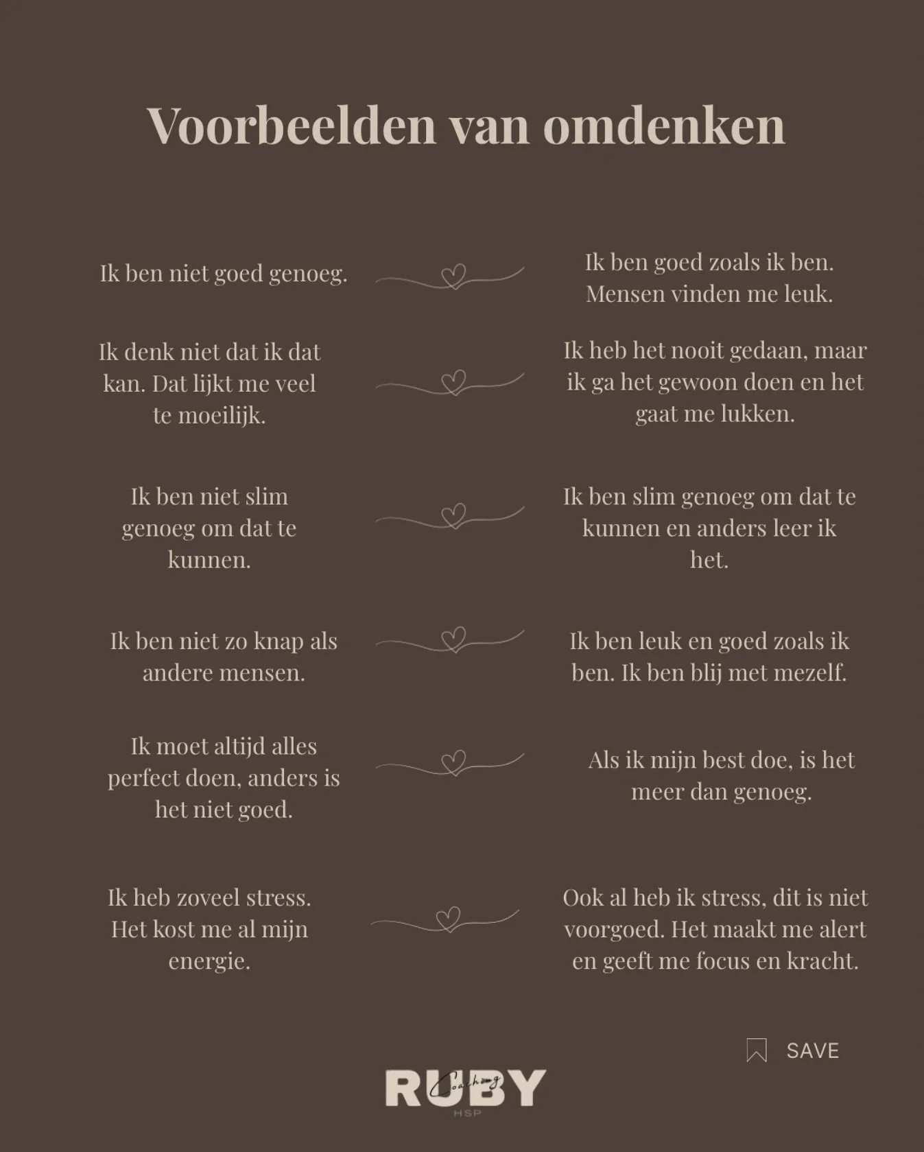 Ik ken deze gedachten maar al te goed.
&ldquo;Ik ben niet goed genoeg.&rdquo;
&ldquo;Wat als het niet lukt?&rdquo;
&ldquo;Ik moet alles perfect doen.&rdquo;

Gedachten die me klein hielden, vermoeiden, en soms zelfs verlamden.
Tot ik leerde: ik ben n
