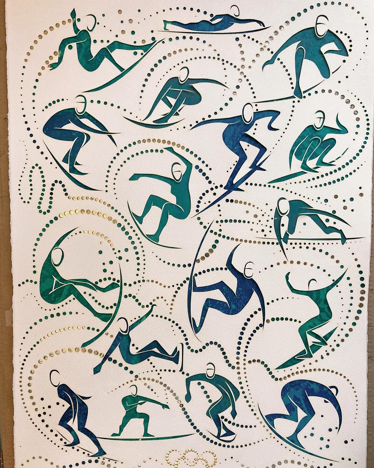 Surfing is an Olympic sport this year but taking place in Tahiti, a French colony. I&rsquo;ve had fun producing this paper cut and loved drawing the surfers agile bodies. There&rsquo;s so much yoga in there! #olympianart #olympianartist #olympianarti