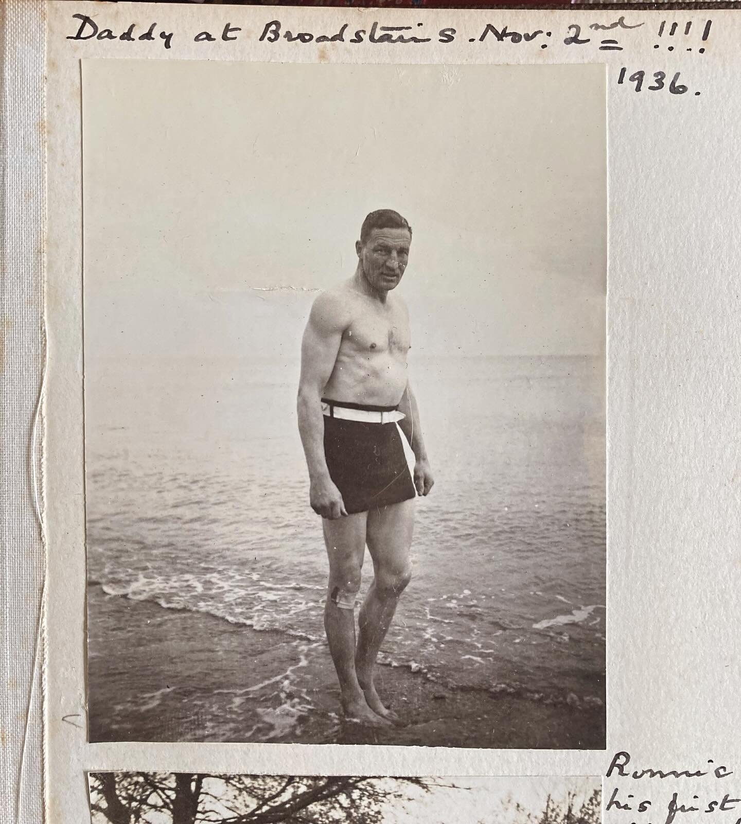 We spent a fabulous weekend with my cousin @elizabethhaldaneart in Scotland. Much time spent trawling through my grandmother&rsquo;s detailed photo albums. I found this photo of my England rugby-playing grandfather taking a dip in November 1932.  Now