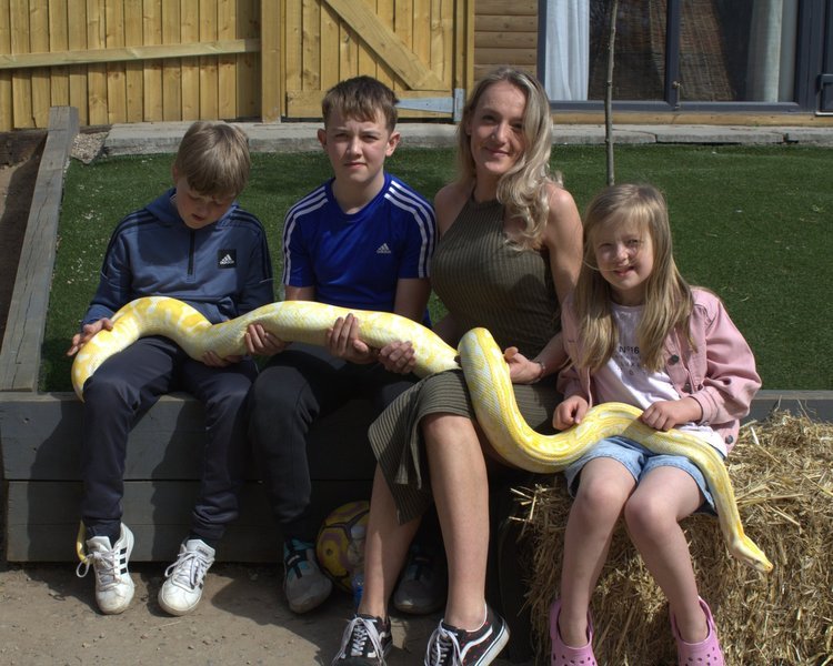 A family enjoying a close-up reptile encounter