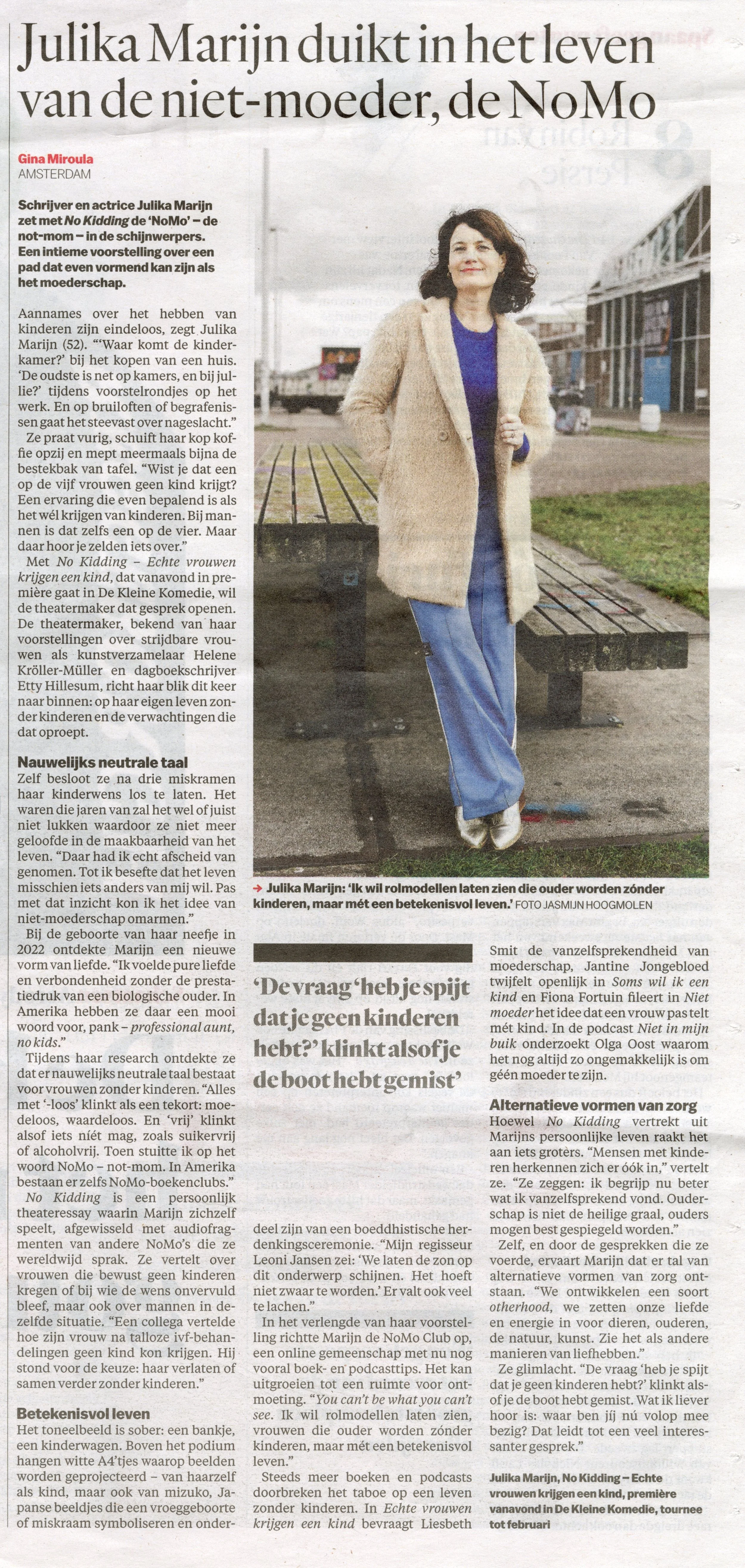 Ouderschap is niet de heilige graal. Julika in Het Parool 4 november 2025