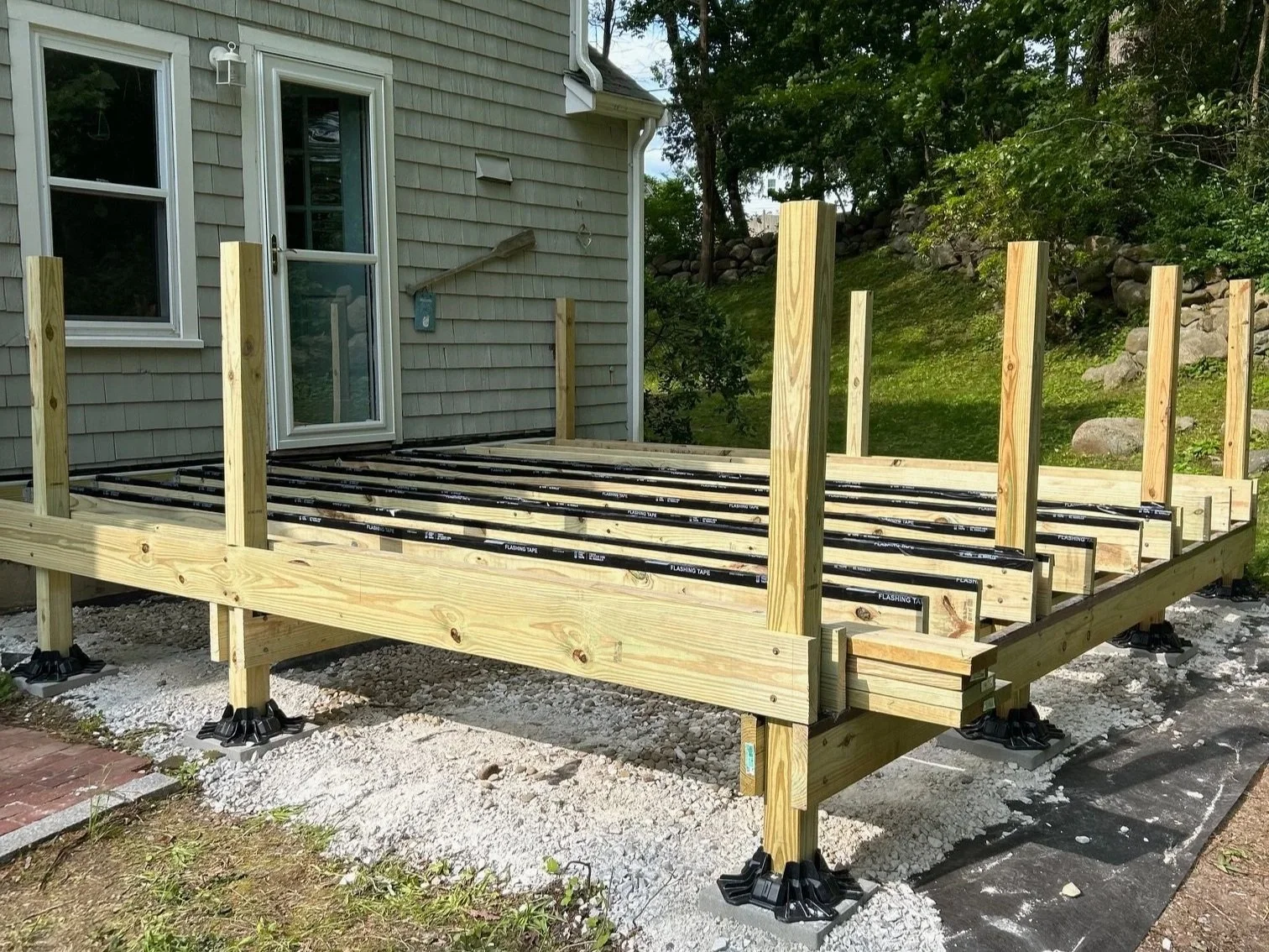 a deck being built and framed