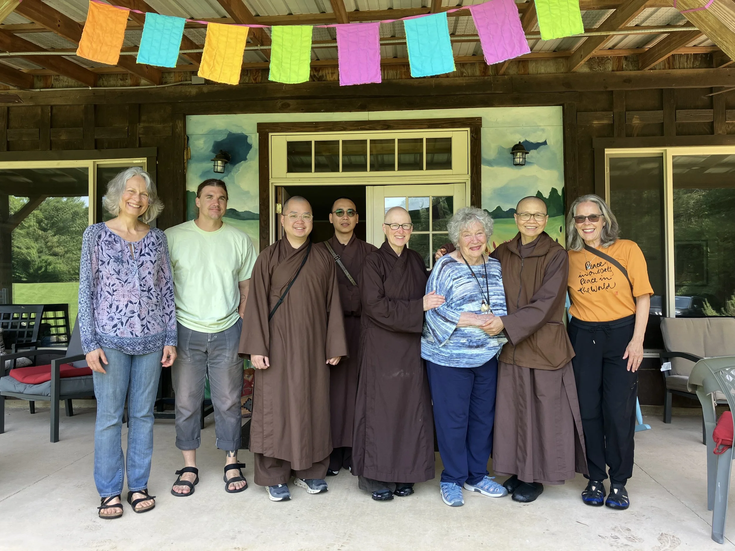The monastics from Magnolia Grove Monastery stopped to meet Carolyn Toben at Timberlake Earth Sanctuary on their way to Deep River Sangha's Memorial Day Weekend Retreat.