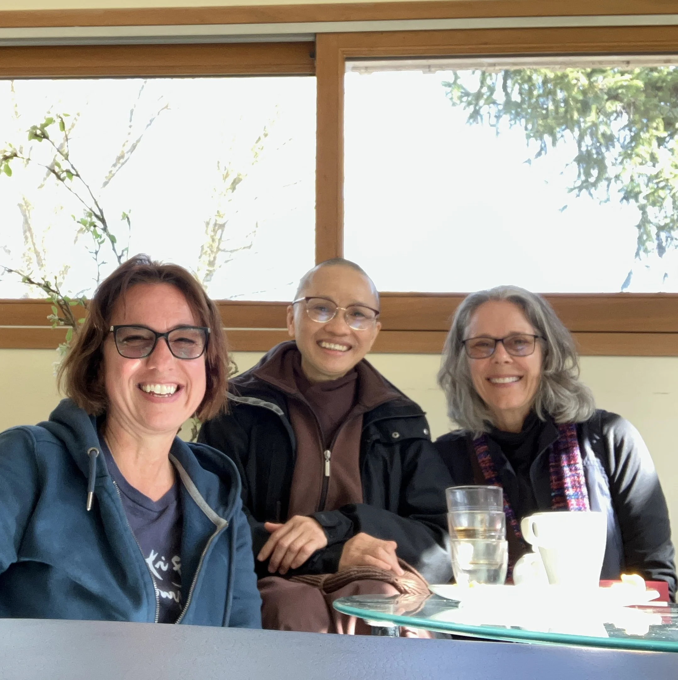 Enjoying a cup of tea with Sr. Hoi Nghiem in Plum Village.