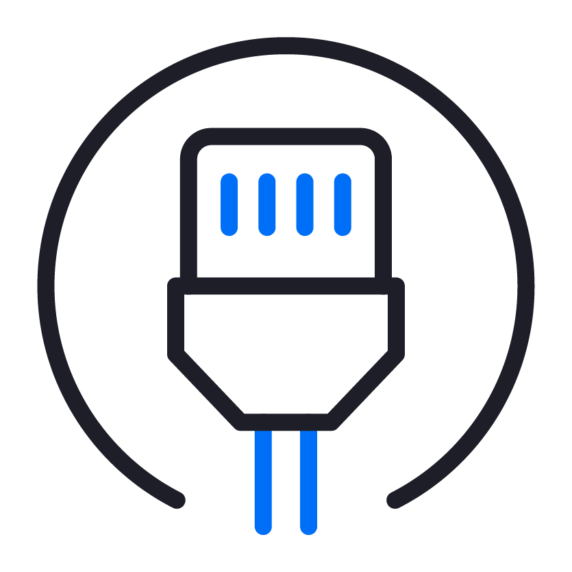 Icon of an Ethernet cable connector within a black circle.
