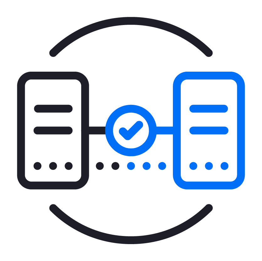Icon representing connected servers with a checkmark indicating successful connection or synchronization.