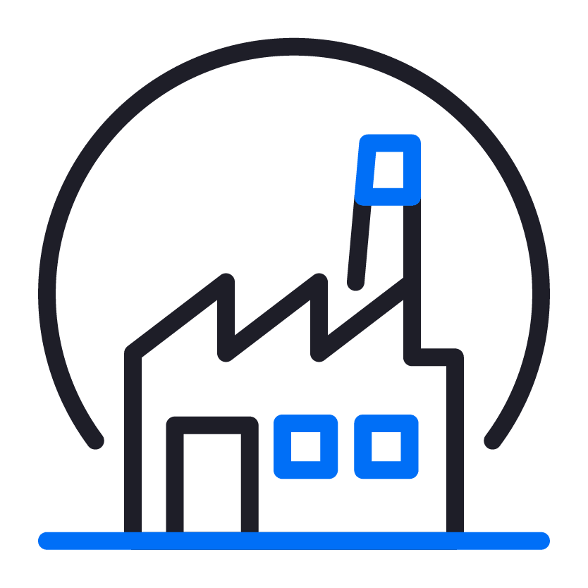 Icon of a factory with a lightning bolt, signifying industry or energy production.