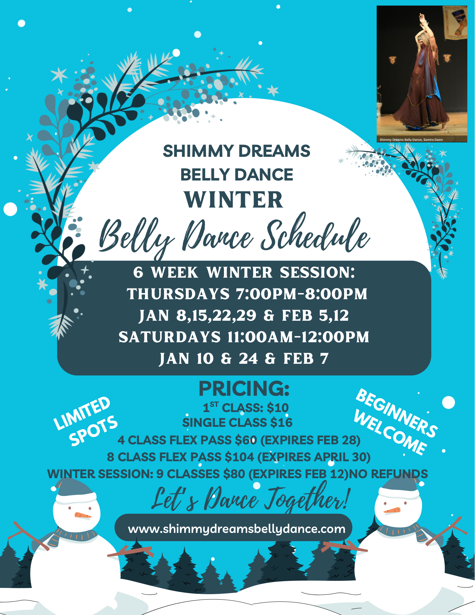 9 Class Discounted Winter Belly Dance Session-