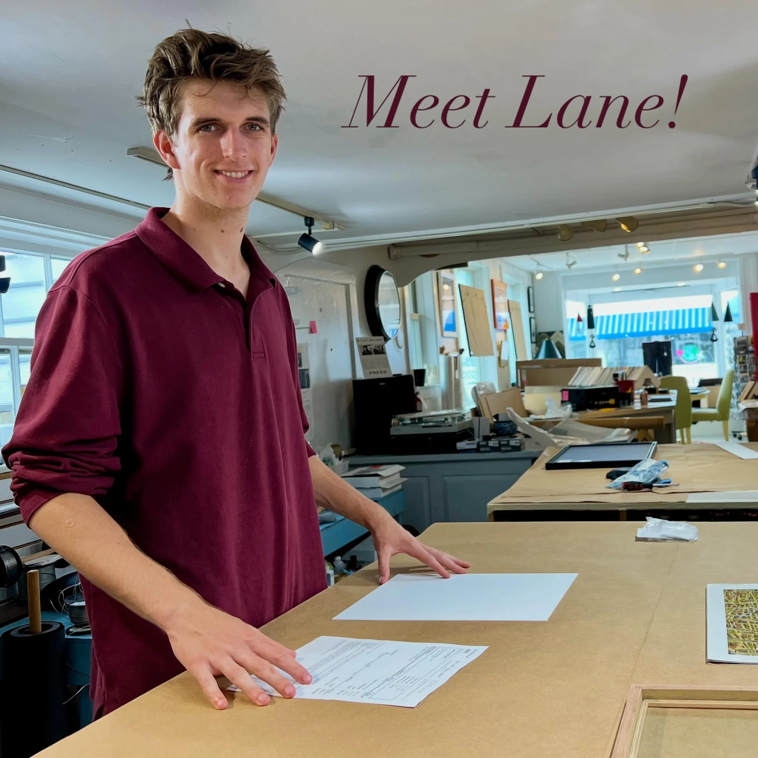 I am thrilled to introduce the staff at 51art! Such an amazing team, working behind the scenes to bring your custom framing vision to life.

Meet Lane, a college student studying Architecture. He is with the team for the summer.

Please stop in and m