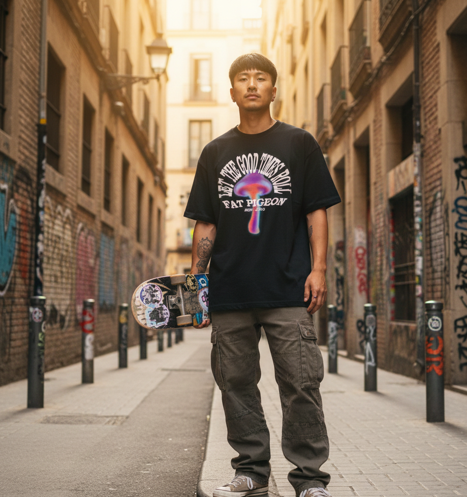 Retro Good Times Roll graphic t-shirt by Fat Pigeon BCN