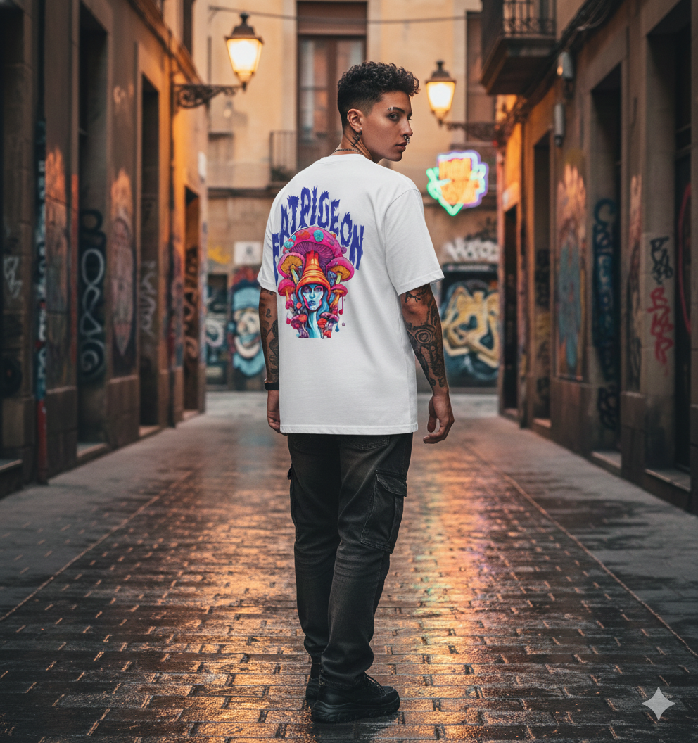 Trippy psychedelic graphic t-shirt by Fat Pigeon BCN streetwear brand