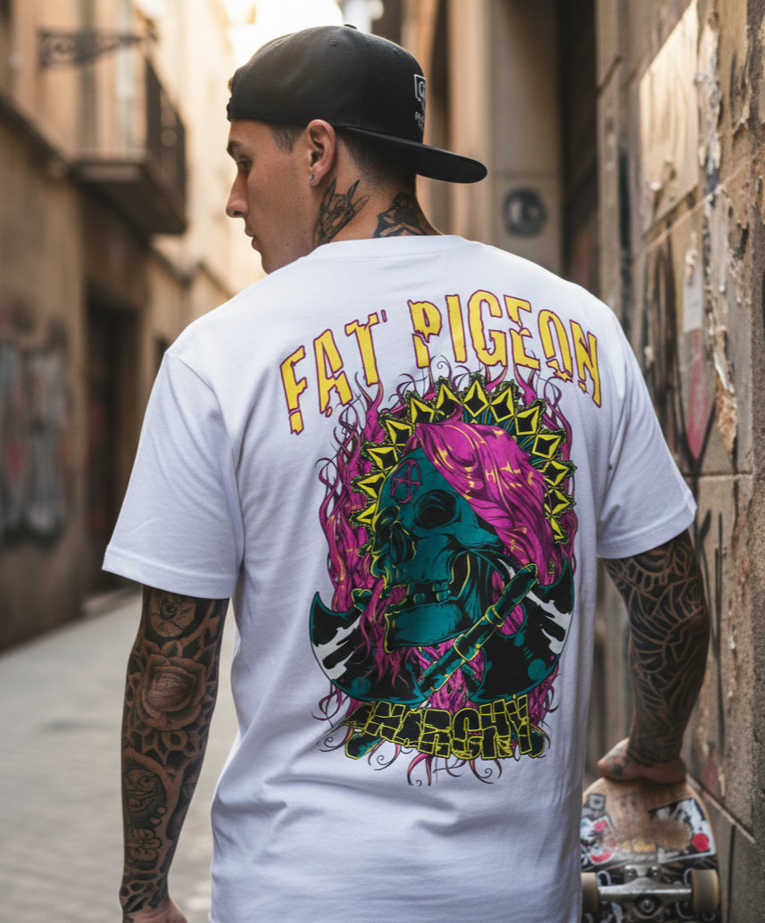Anarchy graphic streetwear t shirt designed in Barcelona by Fat Pigeon BCN