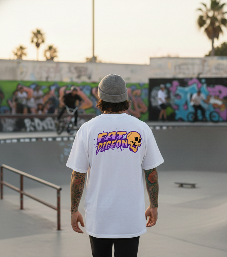 Meltdown bold urban graphic art streetwear t shirt by Fat Pigeon BCN