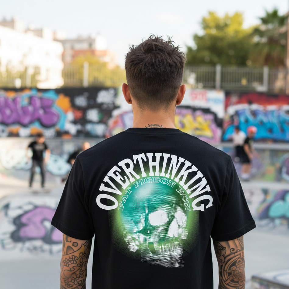 Unique Overthinking minimalist indie streetwear t shirt by Fat Pigeon BCN