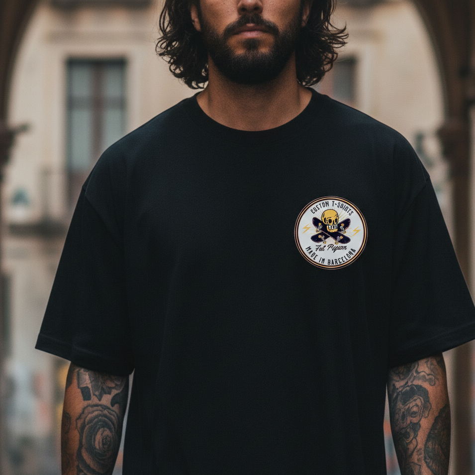 Skull and skate graphic t-shirt by Fat Pigeon BCN streetwear brand