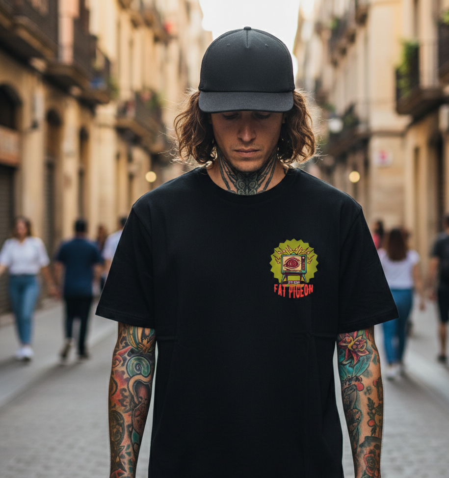 Vintage Retro TV 80s aesthetic graphic streetwear t shirt by Fat Pigeon BCN
