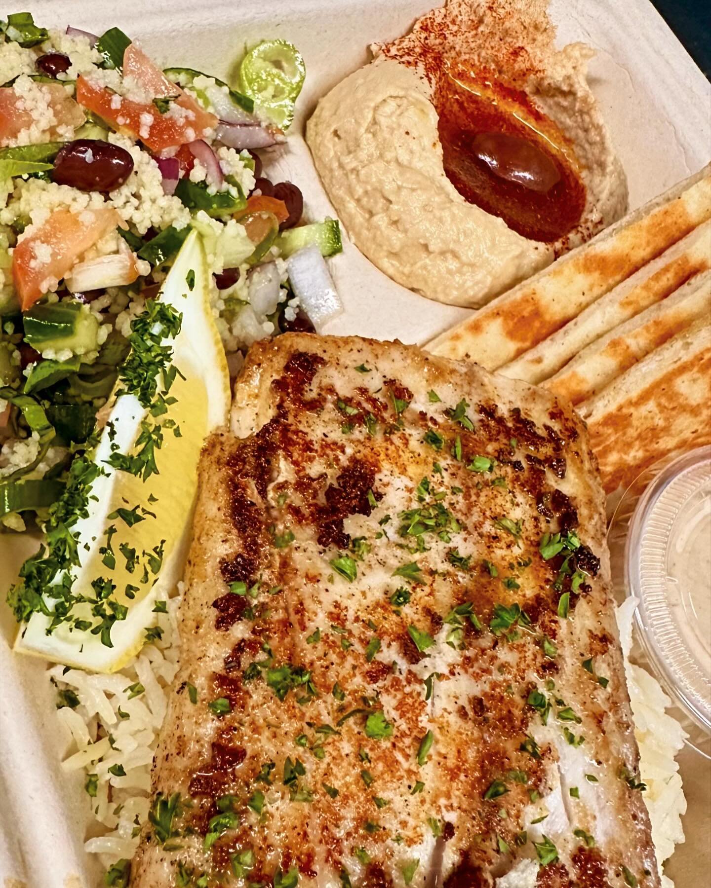This week&rsquo;s Special!

Mahi-Mahi Plate $19.95

Grilled with garlic butter and Mediterranean spices and served with a black bean and couscous salad, rice pilaf, hummus &amp; pita, and tahini sauce. 
@wailukufoodtrucks 
.
.
.
.
.
.
.
.
.
#mahimahi