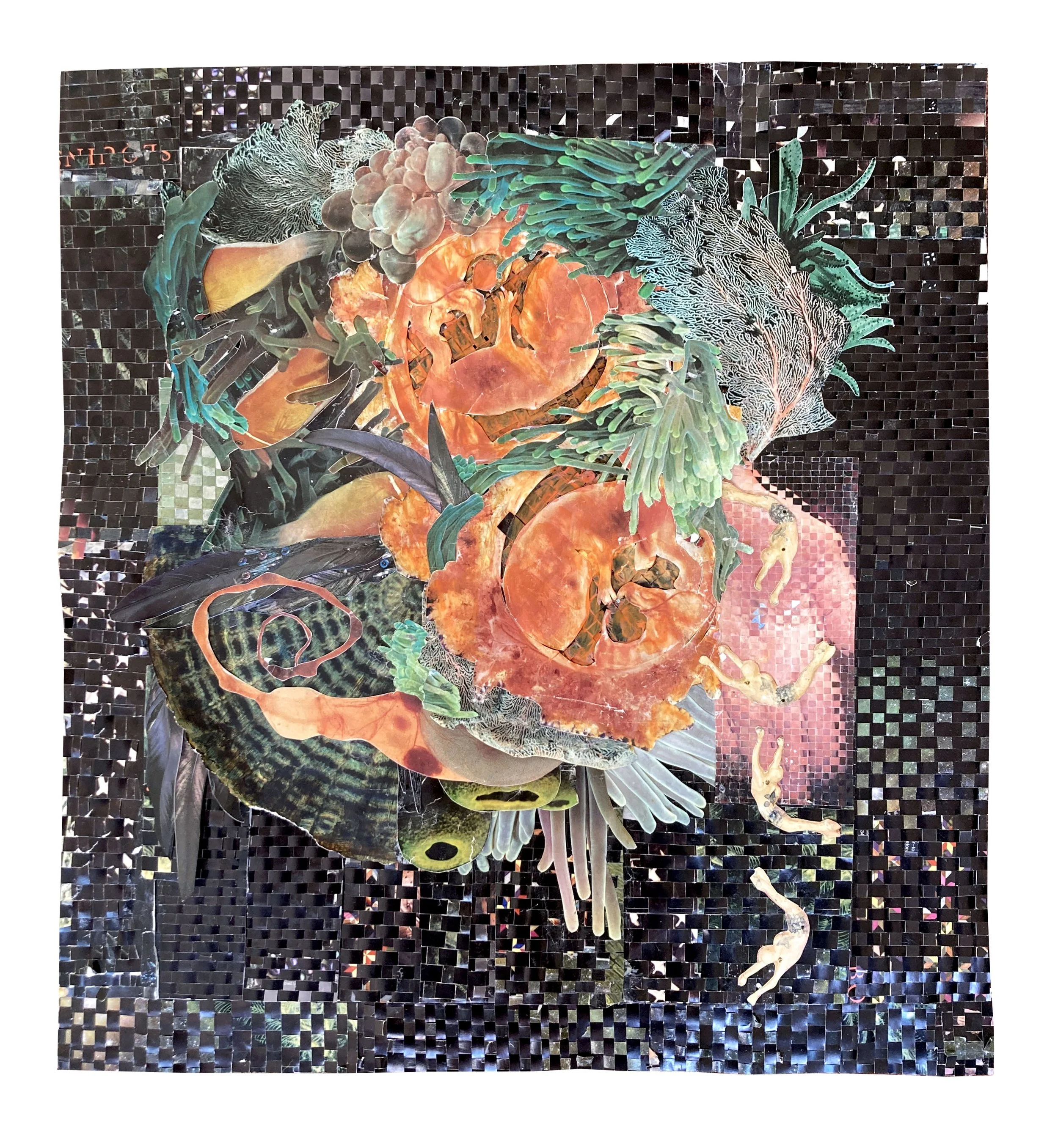 Tumble  Woven collage, watercolor   18" x 16"  2026