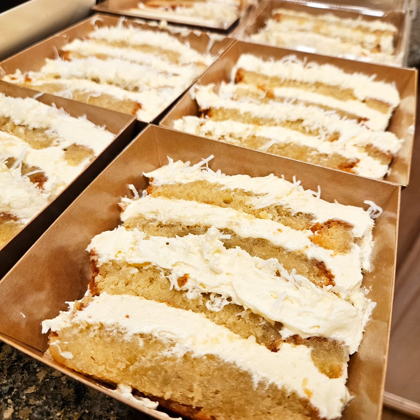 Coconut Dream Cake!!!

Light, moist, fluffy, decadent... How many keywords can I put in here?? Look, these slices check all the boxes when it comes to what you're looking for in a white on white cake. 

Sold out in it's debut @davidsonvillemkt and wi