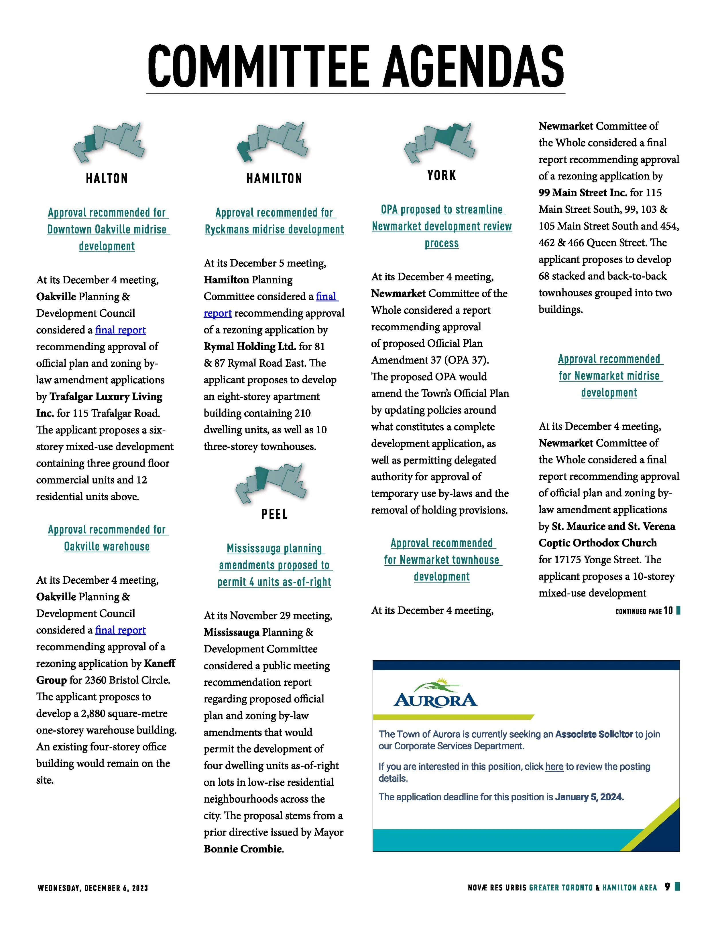 Newmarket Committee of the Whole adopts OPA 37 to streamline development approvals consistent with Sajecki Planning’s Recommendations.