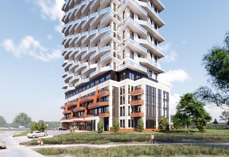  The proposed podium and lower tower for 49 South Service Road, designed by Kirkor Architects Planners for Edenshaw Developments Limited 