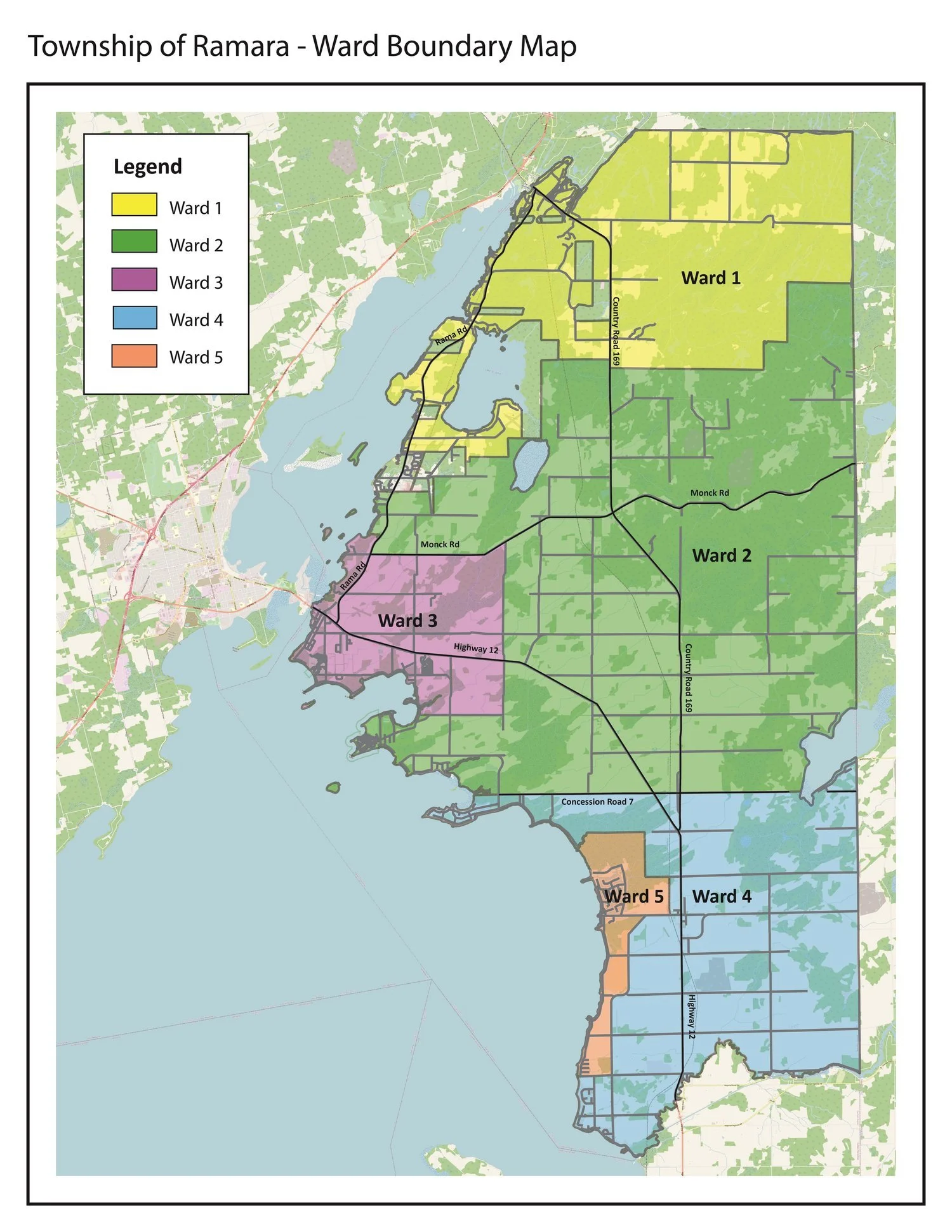  New Township of Ramara ward boundary map (Courtesy of Sajecki Planning Inc.) 