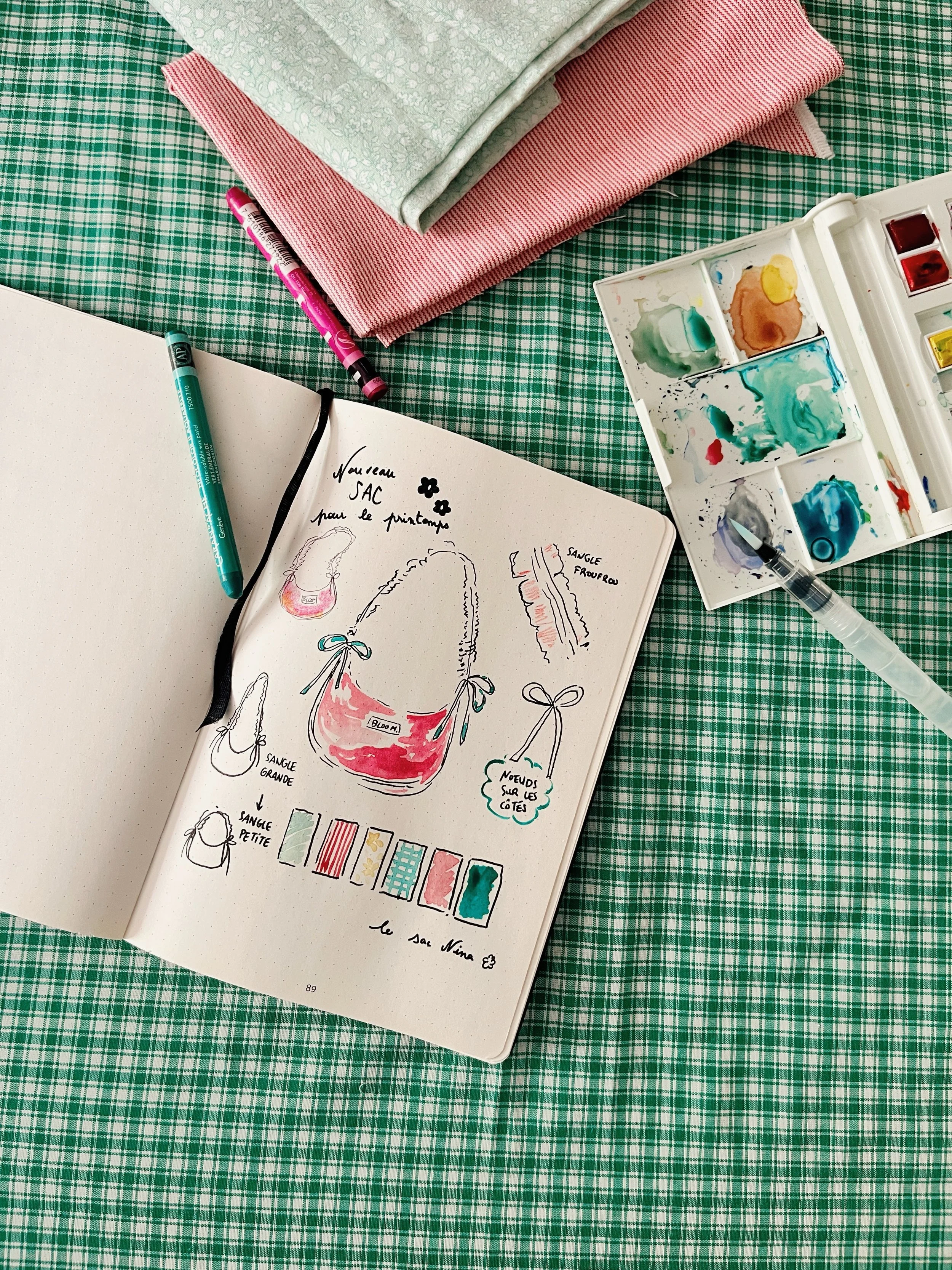 Hello ! Petit croquis et aquarelle pour vous annoncer un nouveau mod&egrave;le BLOOM. Rendez-vous mercredi soir pour d&eacute;couvrir le sac NINA 🌸 

Une d&eacute;clinaison du sac Mezza Luna,
Plus petit, avec une sangle girly 🌷 et bien s&ucirc;r, d