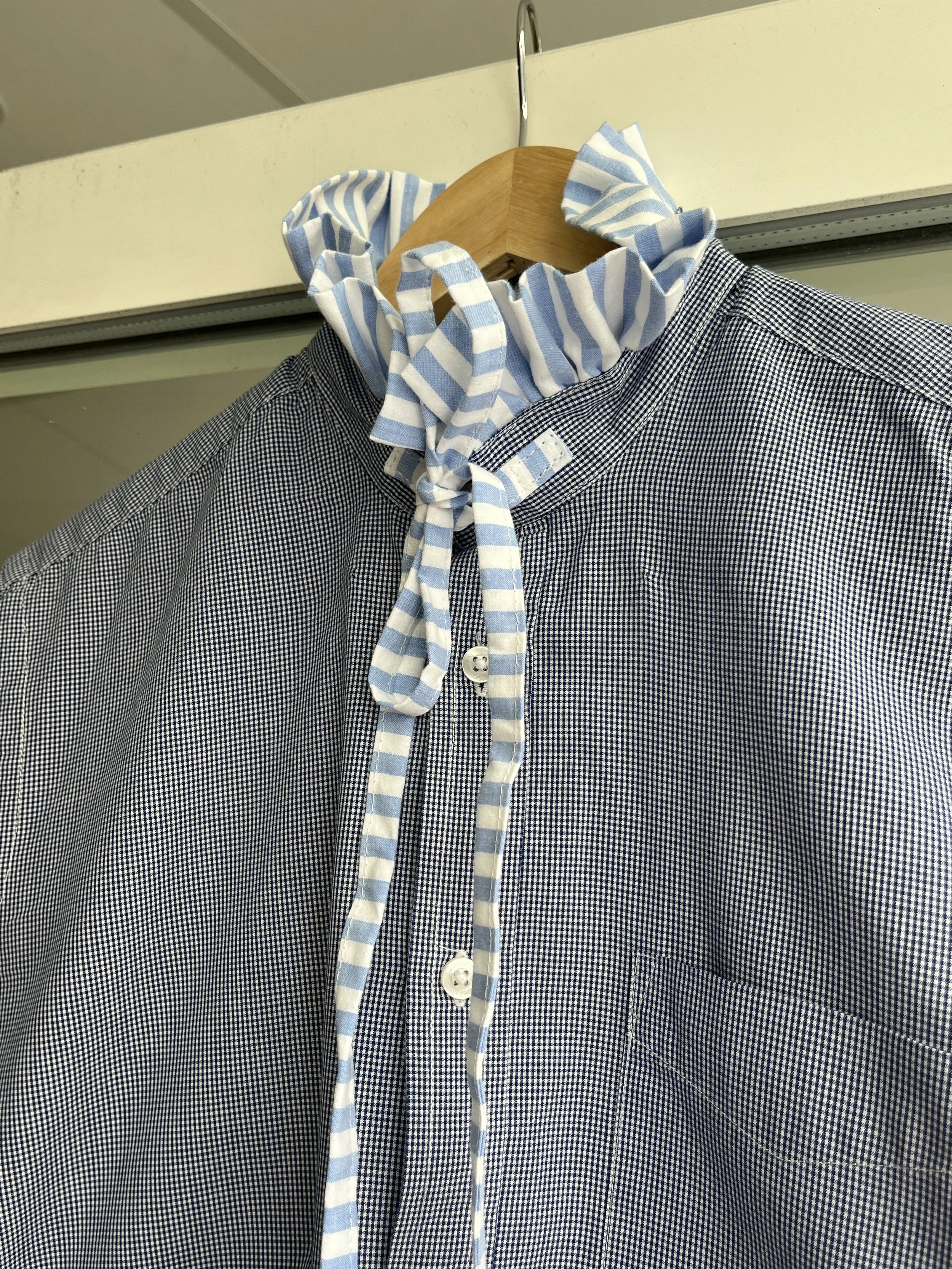 Blouse col froncé vichy bleu taille S