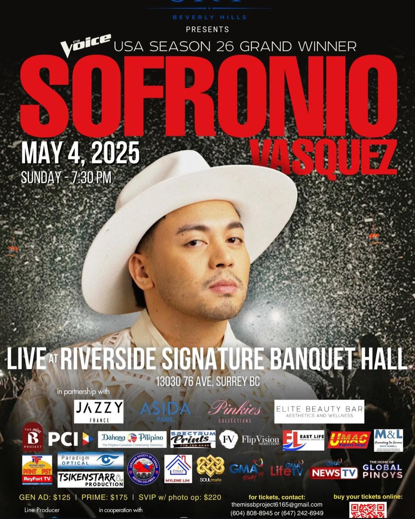 Himig Kabataan Culutural Society is excited to be an opening act for Sofronio Vasquez, performing live at the Riverside Signature Banquet Hall on Sunday, May 4th at 7:30PM
Tickets can be purchased at the gate or through phone: (604)-808-8945
We hop