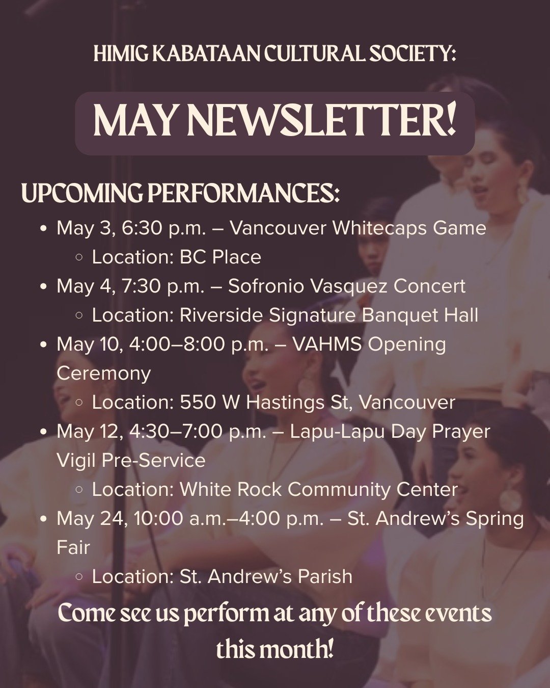 Himig Kabataan is thrilled to share a series of upcoming performances, and we can't wait to see you there! Mark your calendars and come experience the passion and talent of our choir live. We look forward to sharing these special moments with you <