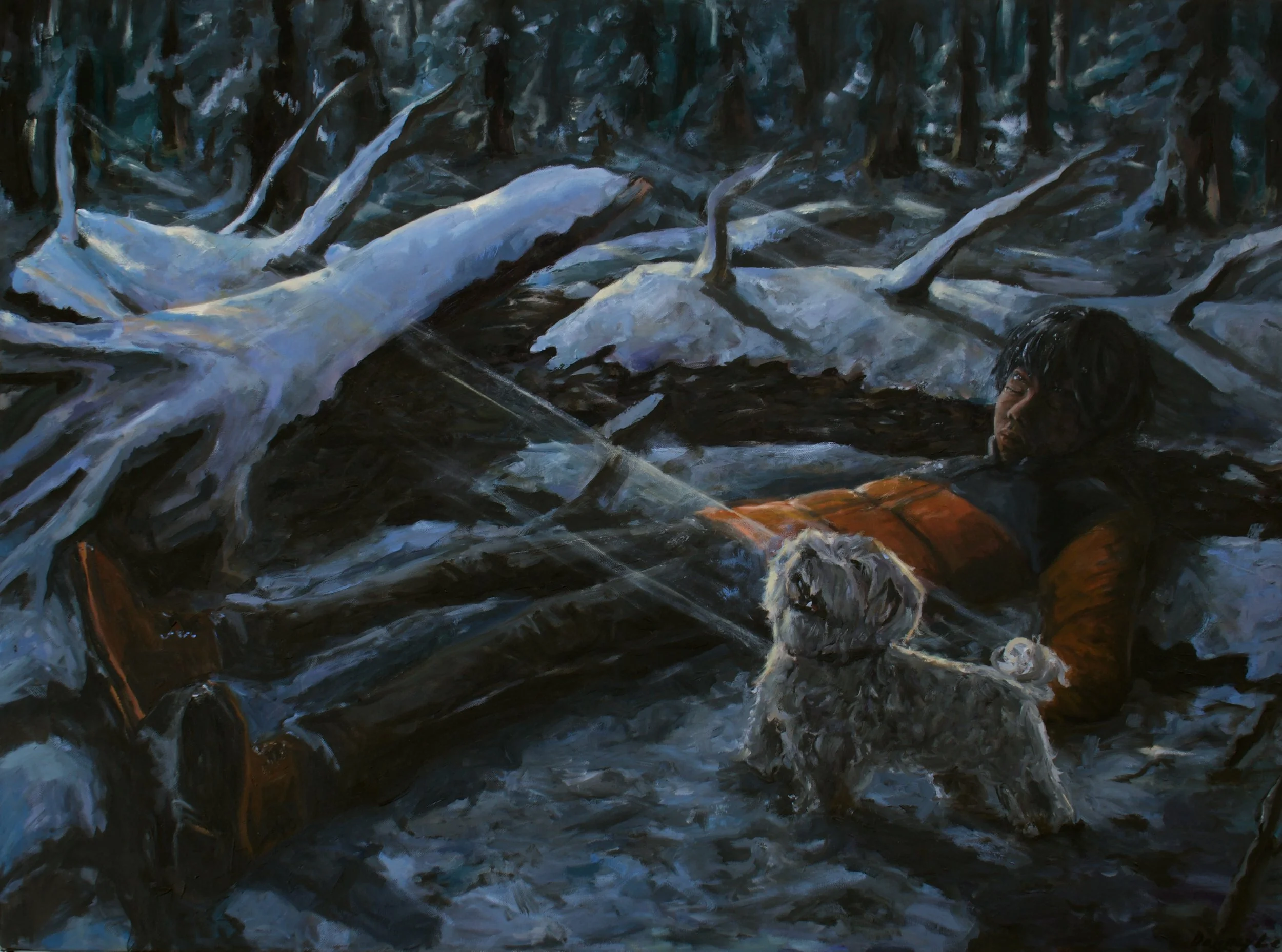 Alone in the Forest, Oil on Canvas, 36 by 48 inches.