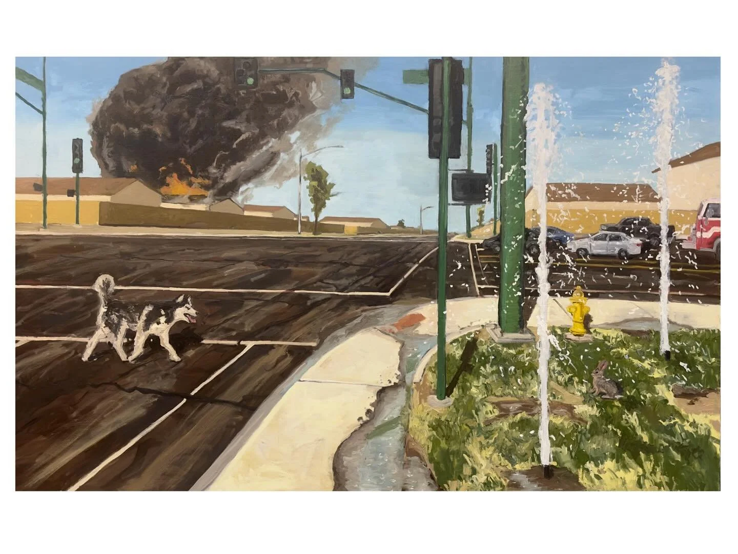 &ldquo;Suburban Anthology,&rdquo; Oil on Canvas, 60 x 96 inches. 

+progress and danny in the sun 

#asu #oilpainting #landscape #art #swag