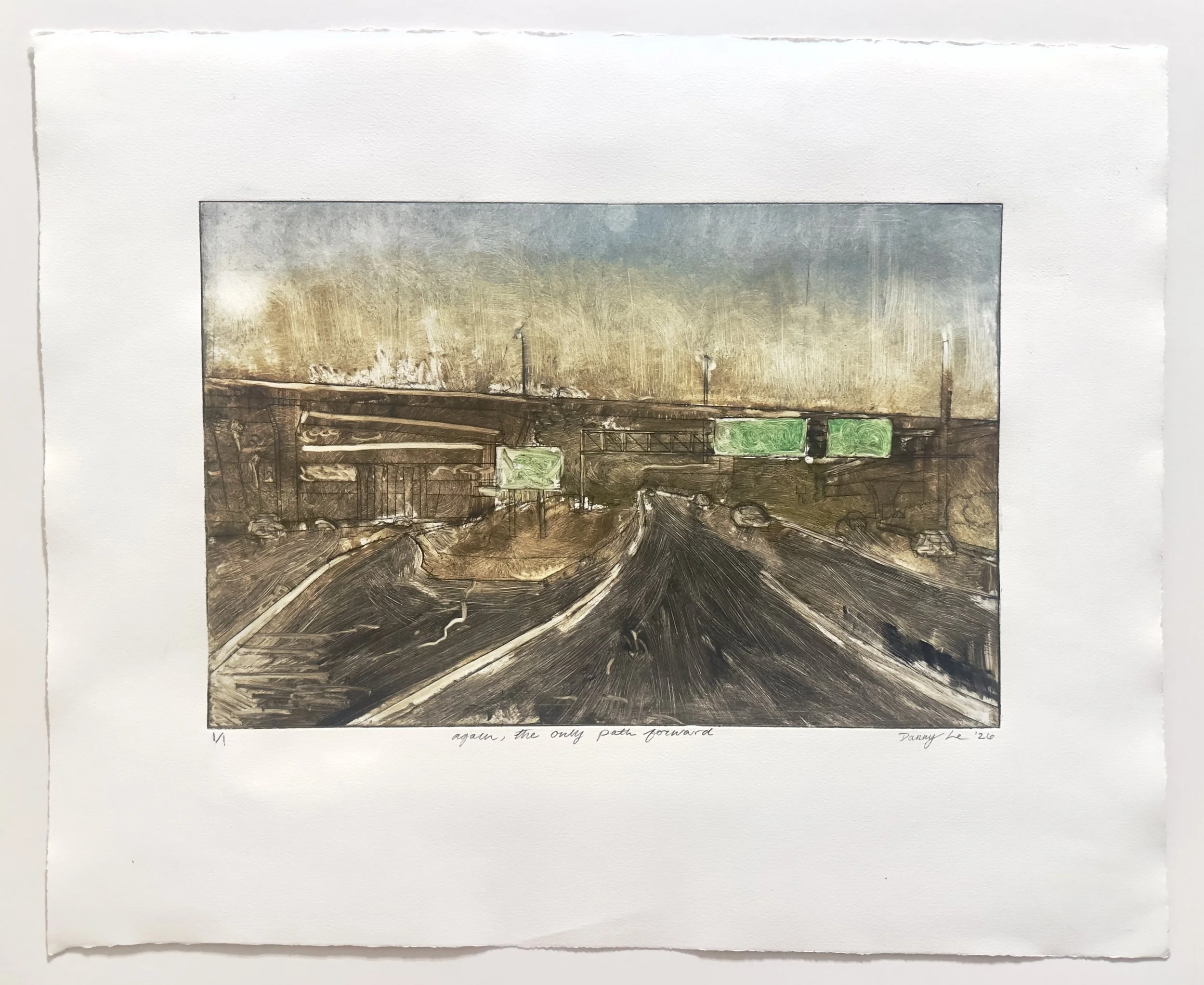 Again, the Only Path Forward, Monoprint, Line Etch on Paper, 20 by 25 inches.